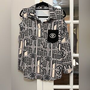 AZI New York button down cold shoulder Black and White shirt size S EUC
